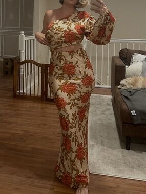 Showpo Cream Floral Two-Piece Set with Rust Blooms